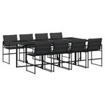 vidaXL Ensemble à manger de jardin avec coussins 9 Pièces noir textilène