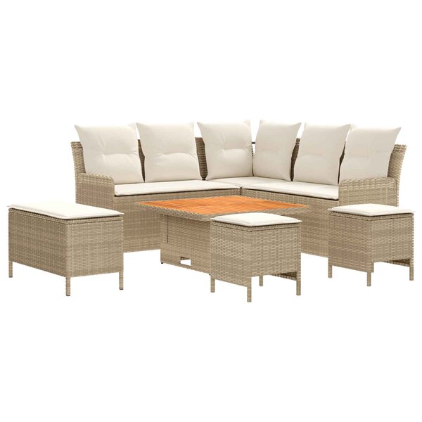 vidaXL Ensembles de meubles 7 Pièces Beige et crème Rotin PE