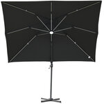 Parasol déporté carré parasol LED inclinable pivotant 360° manivelle piètement acier dim. 3L x 3l x 2 66H m gris