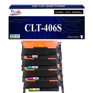 T3AZUR - 4x Toners compatibles avec Samsung CLT-406S pour Samsung CLP360 CLP365 CLP365W CLX3300 CLX3305 CLX3305FN CLX3305FW CLX3305W