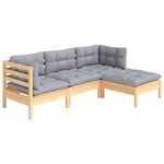 vidaXL Salon de jardin 4 Pièces avec coussins gris Bois de pin
