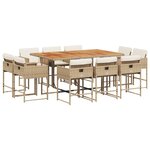 vidaXL Ensemble à manger de jardin et coussins 11 Pièces beige poly rotin