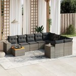 vidaXL Salon de jardin avec coussins 10 Pièces gris résine tressée