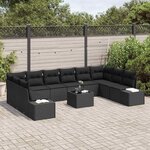 vidaXL Ensemble de canapé de jardin avec coussin 11 Pièces Noir polyrotin