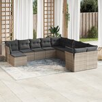 vidaXL Salon de jardin 11 Pièces avec coussins gris résine tressée