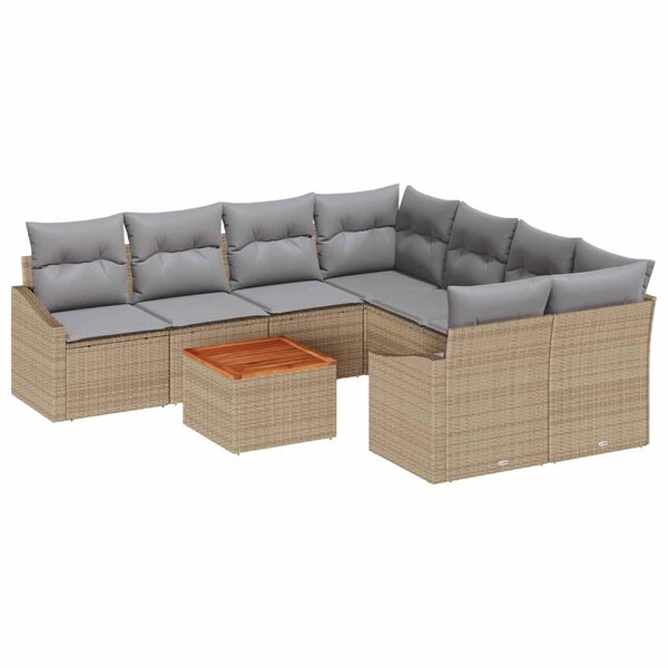 vidaXL Ensemble de canapé de jardin 9 Pièces Beige Poly rotin