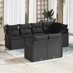 vidaXL Ensemble de canapé de jardin avec coussin 7 Pièces Noir Poly rotin