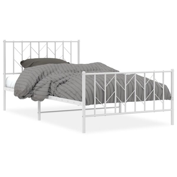 vidaXL Cadre de lit métal avec tête de lit/pied de lit blanc 107x203cm