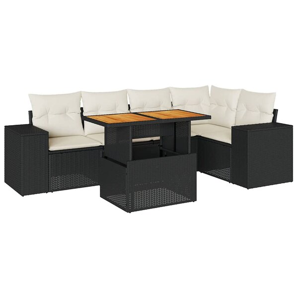 vidaXL Salon de jardin 6 Pièces avec coussins noir résine tressée