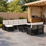vidaXL Ensemble de canapé de jardin 10 pc Noir polyrotin