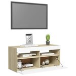 vidaXL Meuble TV avec lumières LED blanc et chêne sonoma 90x35x40 cm