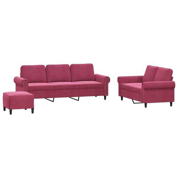 vidaXL Ensemble de canapés 3 Pièces avec coussins Rouge bordeaux Velours