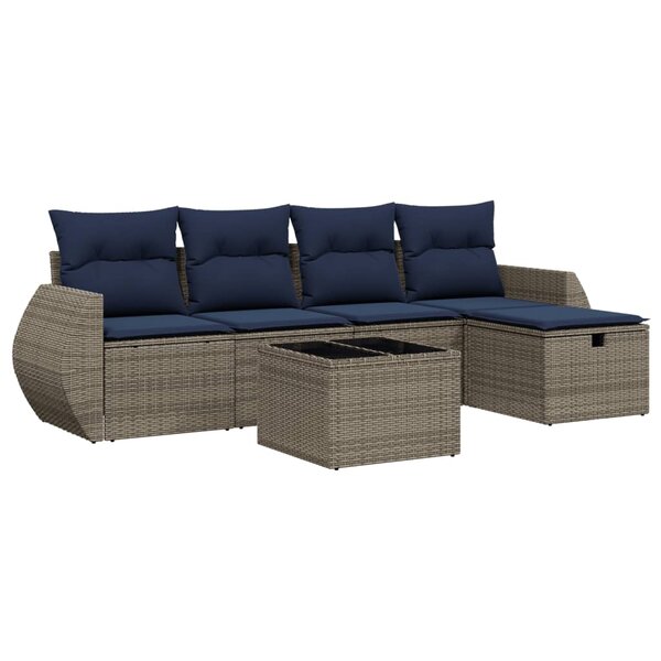 vidaXL Salon de jardin 6 Pièces avec coussins gris résine tressée