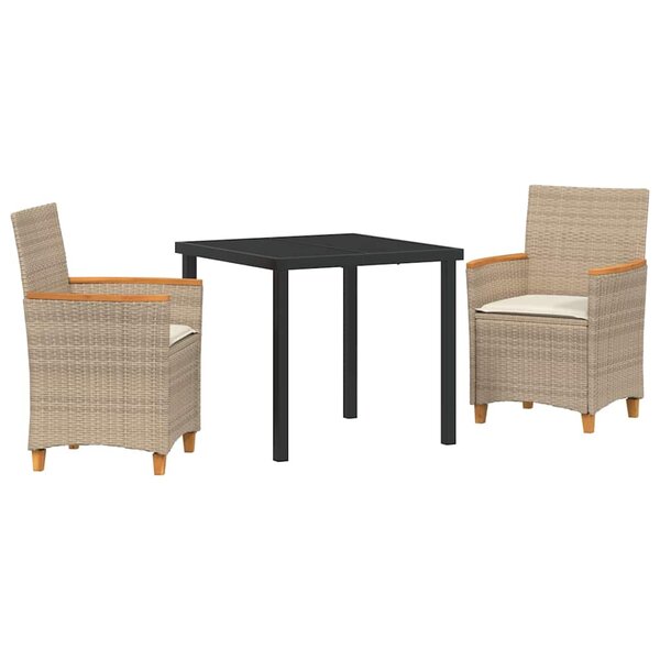 vidaXL Ensemble de salle à manger pour jardin 3 Pièces Beige polyrotin