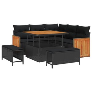 vidaXL Ensemble de canapé de jardin avec coussin 8 Pièces Noir
