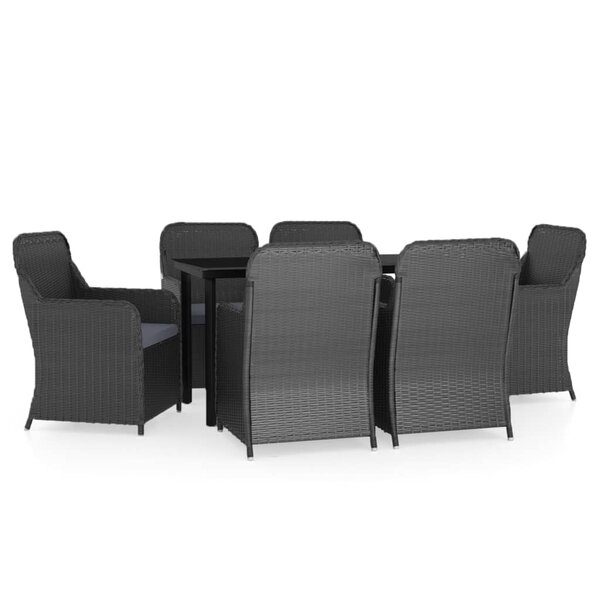 vidaXL Ensemble à manger de jardin avec coussins 7 Pièces Noir
