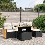 vidaXL Salon de jardin 6 Pièces avec coussins noir résine tressée