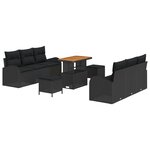 Canapé de Jardin 9 Pièces avec Coussins Noir Poly Rotin Acacia