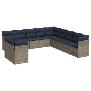 vidaXL Salon de jardin 11 Pièces avec coussins gris résine tressée