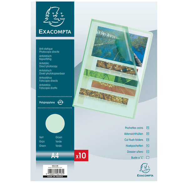 SACHET 10 POCH.COINS PP Grainé VERT EXACOMPTA