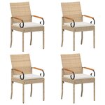 vidaXL Chaises de jardin avec coussin 4 Pièces Beige et blanc crème