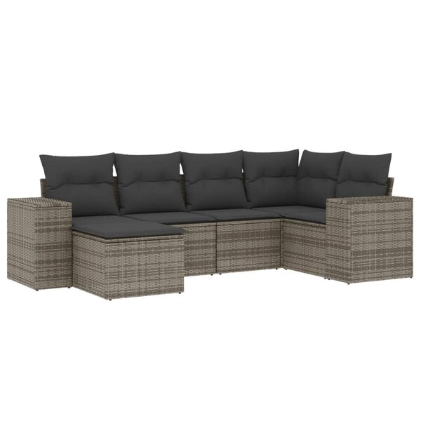 vidaXL Salon de jardin 6 Pièces avec coussins gris résine tressée