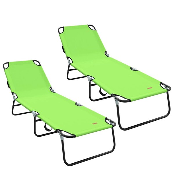 vidaXL Chaise longue pliante 2 Pièces Vert 56 x 189 x 87 cm tissu