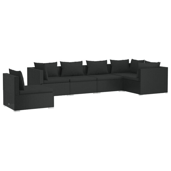 vidaXL Salon de jardin 6 Pièces avec coussins Résine tressée Noir
