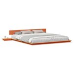 vidaXL Cadre de lit au sol avec tables de nuit marron cire 200x200cm en bois massif