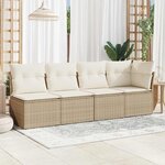 vidaXL Canapé de jardin avec coussins 4 places beige résine tressée