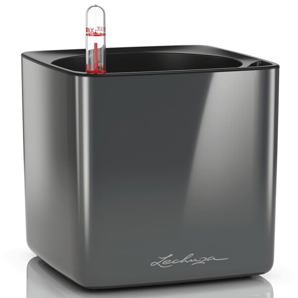 Lechuza jardinière de table cube glossy 14 all-in-one charbon brillant