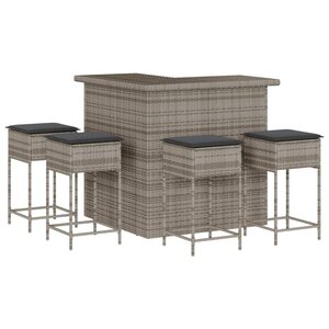 vidaXL Ensemble de bar de jardin 5 Pièces avec coussins gris poly rotin