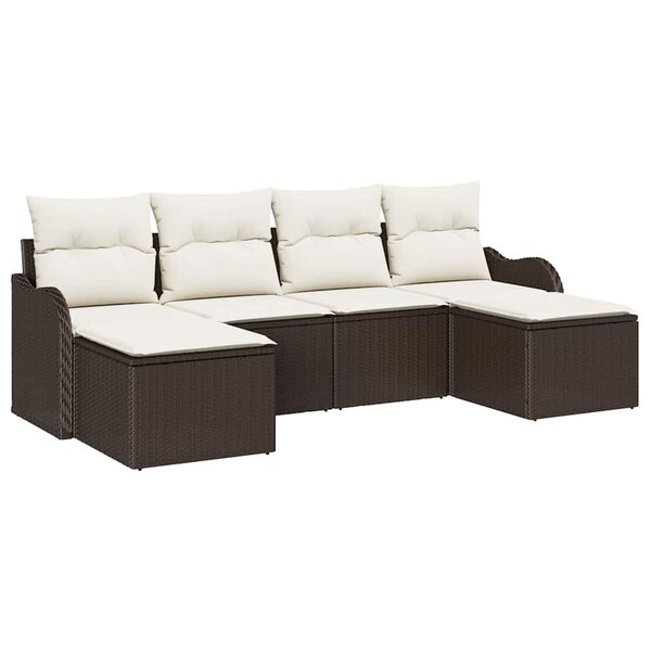 vidaXL Ensemble de canapé de jardin 6 Pièces Marron et blanc Poly rotin