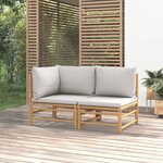 vidaXL Salon de jardin 2 Pièces avec coussins gris clair bambou