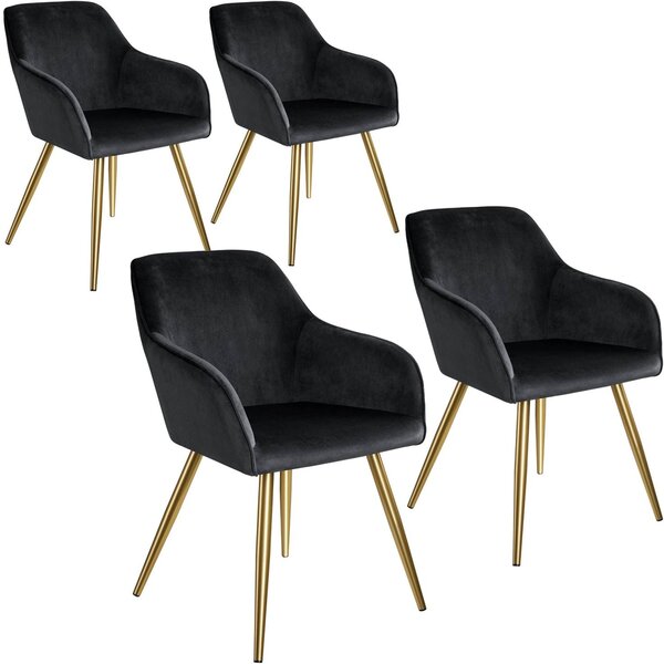 Lot de 4 chaises pieds doré siège de salon cuisine salle à manger design élégant velours noir 08_0000114