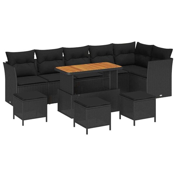 vidaXL Ensemble de canapé de jardin 10 Pièces Noir polyrotin