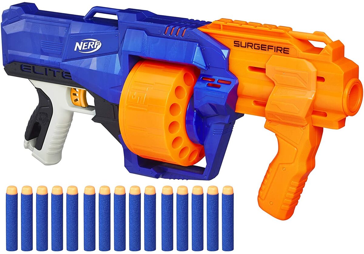 Pistolet élite surgefire et flechettes Nerf Elite Officielles bleu orange  blanc noir - La Poste