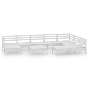 vidaXL Salon de jardin 10 Pièces Bois de pin massif Blanc