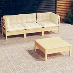 vidaXL Salon de jardin 4 Pièces avec coussins crème Bois de pin