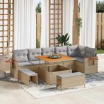 vidaXL Ensemble de canapé de jardin 9 Pièces Beige polyrotin