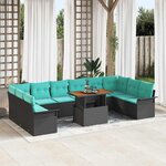 vidaXL Ensemble de canapé de jardin 11 Pièces Noir et Bleu polyrotin