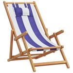 vidaXL Chaise de plage pliable bleu et blanc bois d'eucalyptus/tissu