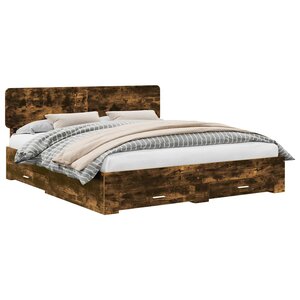 vidaXL Cadre de lit Chêne fumé 200 x 200 cm Bois d'ingénierie