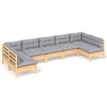 vidaXL Salon de jardin 7 Pièces avec coussins gris bois de pin massif