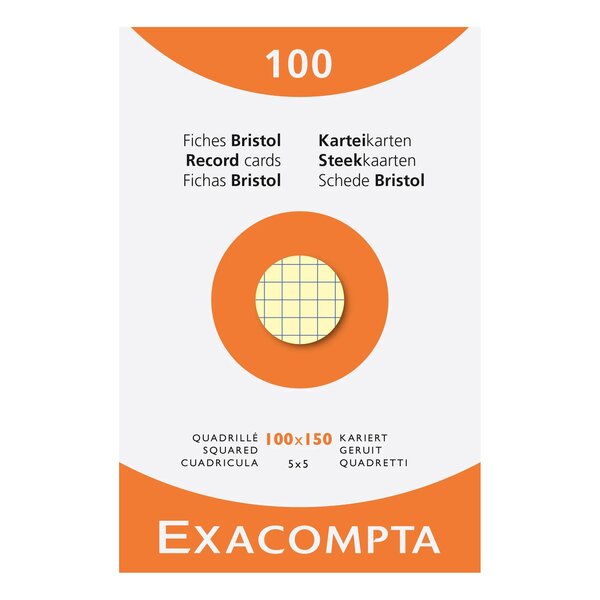 Étui De 100 Fiches - Bristol Quadrillé 5x5 Non Perforé 100x150mm - Couleurs Assorties - Exacompta