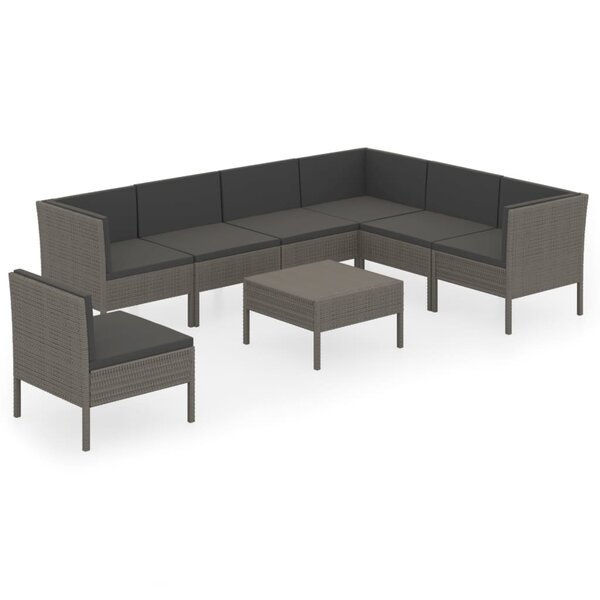 vidaXL Salon de jardin 8 Pièces avec coussins résine tressée gris