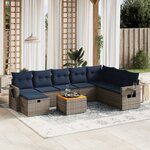 vidaXL Salon de jardin 9 Pièces avec coussins gris résine tressée