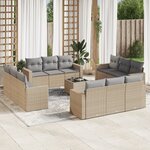 vidaXL Salon de jardin avec coussins 13 Pièces beige résine tressée