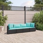 vidaXL Salon de jardin 4 Pièces avec coussins noir résine tressée