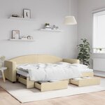 vidaXL Lit de jour avec gigogne et tiroirs crème 80x200 cm tissu